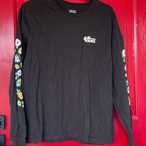 Women's Extra Large Flower Vans Long Sleeve Black Shirt Casual Attire Sreetwear - Picture 2 of 6
